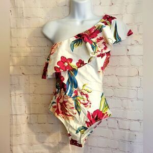 NWT 6 Shore Road One Shoulder  Ruffle Floral Print 1 Pc.Swimsuit sz.S Ret. $165